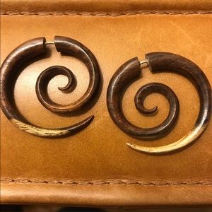 Wood spiral earring hoops tribal boho festival